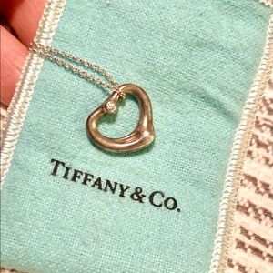 Tiffany & co silver heart necklace with small diamond
